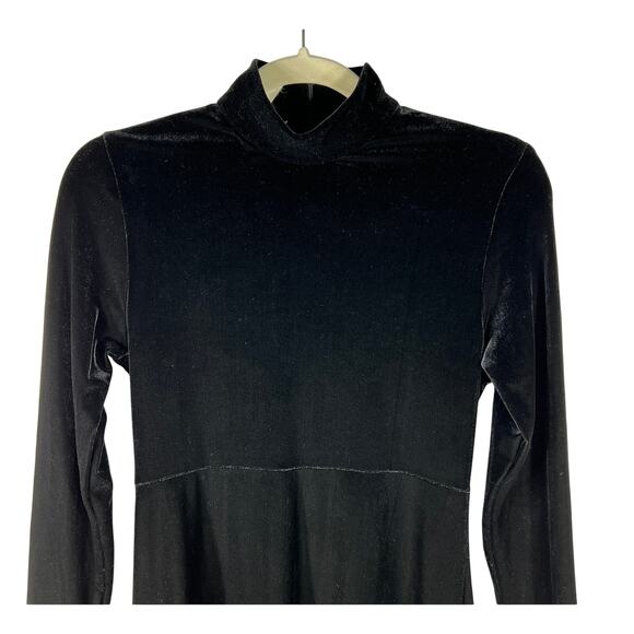 Vtg Black Velvet Maxi Dress Small High Mock Neck Empire Waist Whimsigoth Holiday - Picture 4 of 12